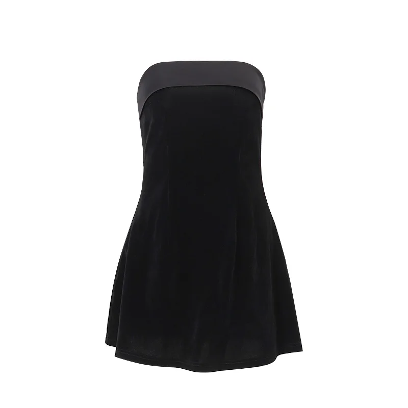 Uveng Uveng Polyester Dress Autumn And Winter Hot Style Women's Fashion Sexy Hot Girl Back A Word Collar Slim Strapless Dress