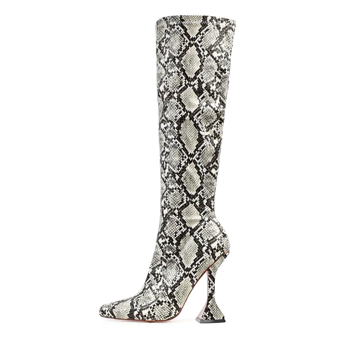 Python Embossed Flared Heel Knee High Fashion Boots for Women Nicepairs