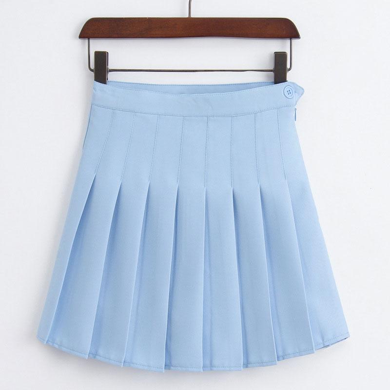 Pleated High Waist Button Mini Skirt