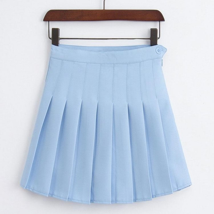 Pleated High Waist Button Mini Skirt - Modakawa Modakawa