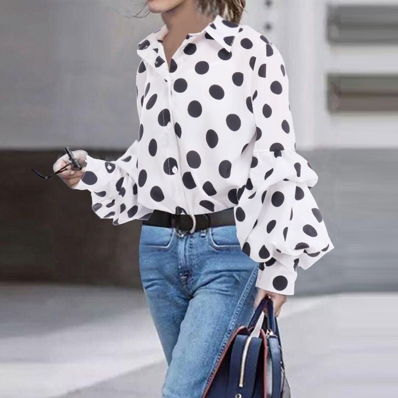 Fashion Polka Dot Lantern Long Sleeve Shirt Women New Casual Casual Women Clothing Spring Loose Shirt Tops Blusa Mujer 18308