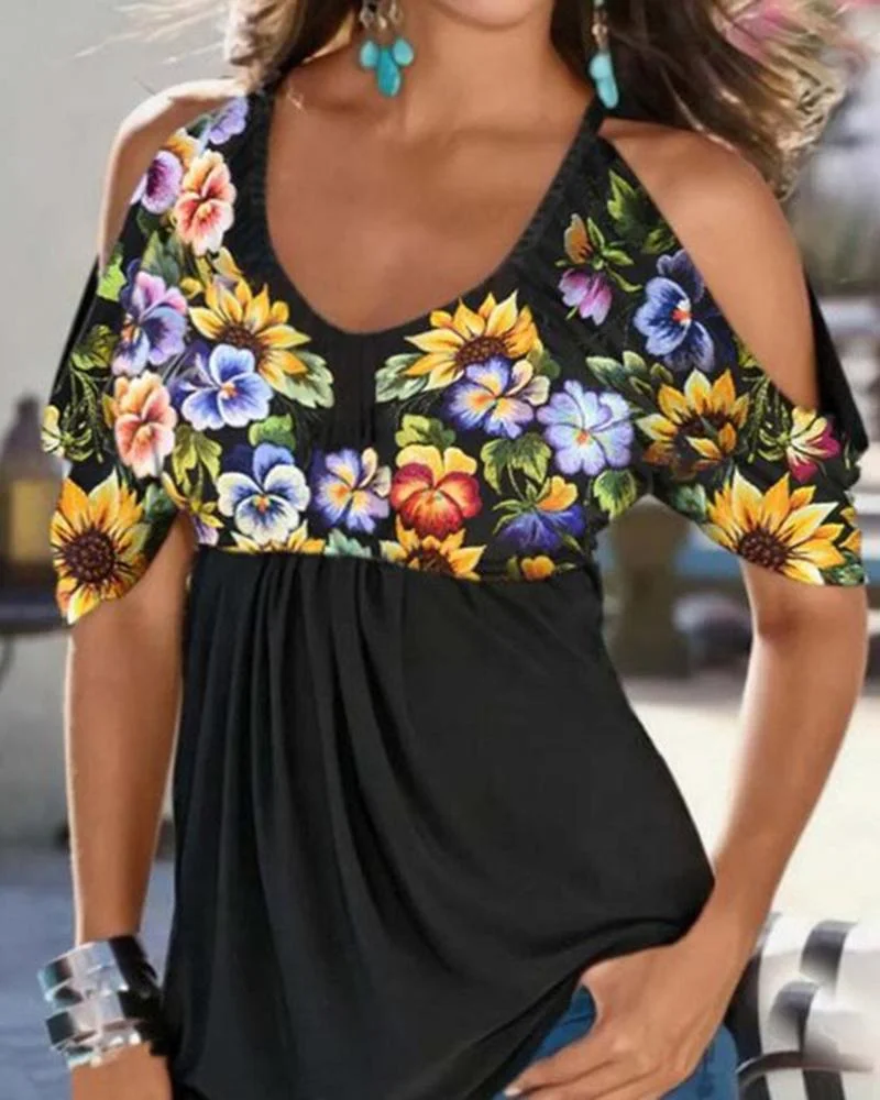 Women's Floral Print Ethnic Style Short Sleeve  T-Shirt-030920