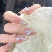 Buyerint 24pcs Wearable Pink Press on Nails – Butterfly Lovely Girl False Nails Tips with Jelly Gel Design  