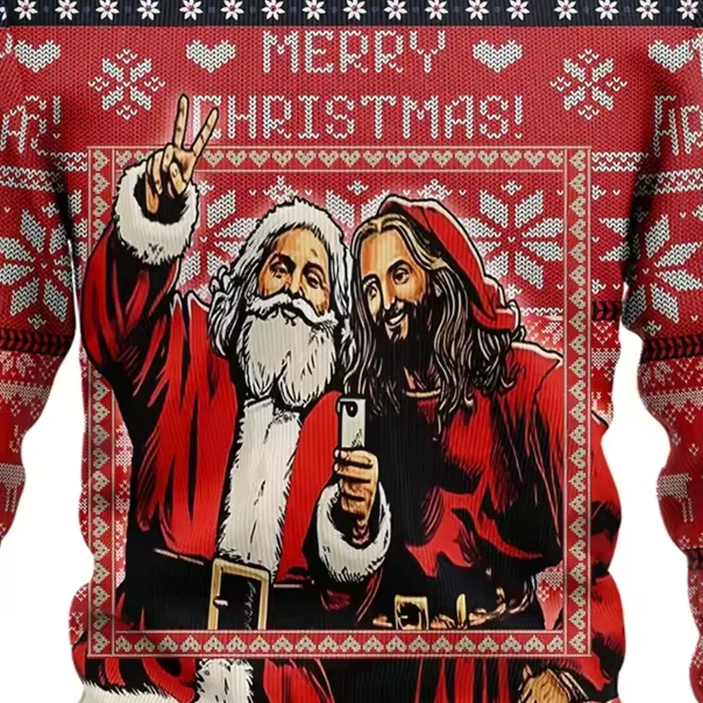 Merry Christmas Santa And Jesus Selfie Sweater