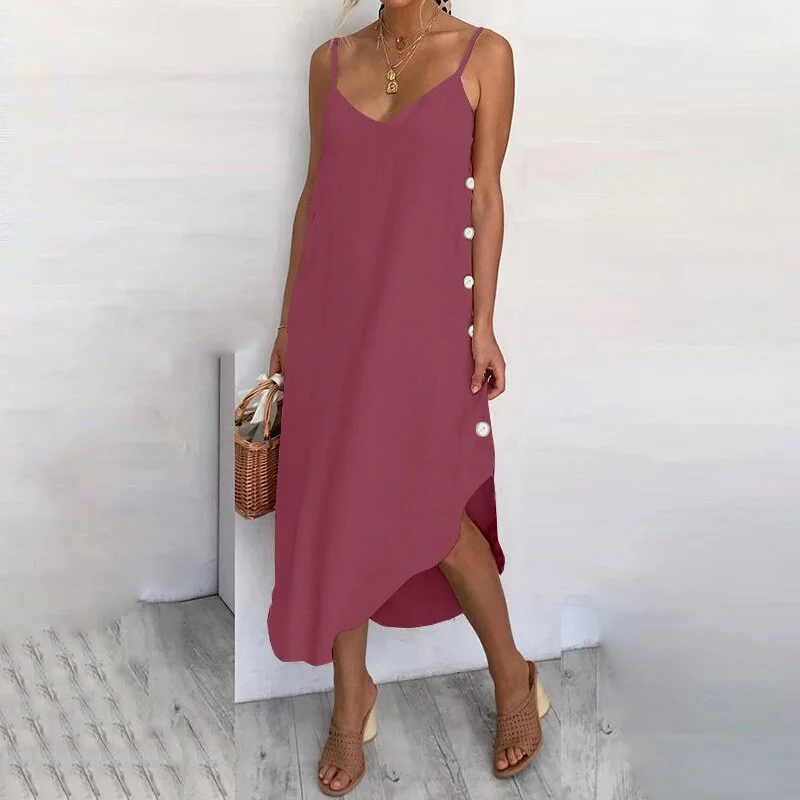 Womens Summer Sundress Sexy Spaghetti Straps Beach Dress 2022 Celmia Casual Loose Buttons Asymmetrical  Vestidos Robe