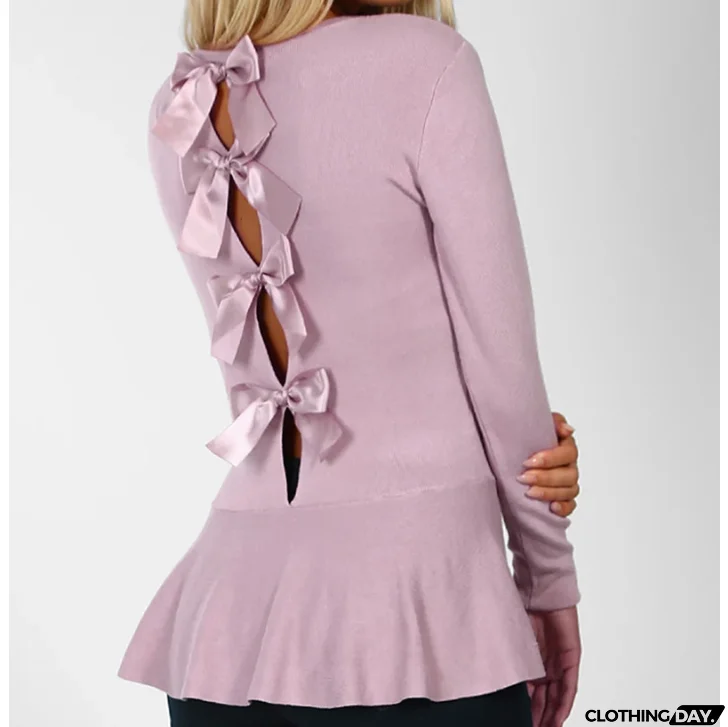 Sexy Fashion Backless Bowknot Long Sleeve Shirt