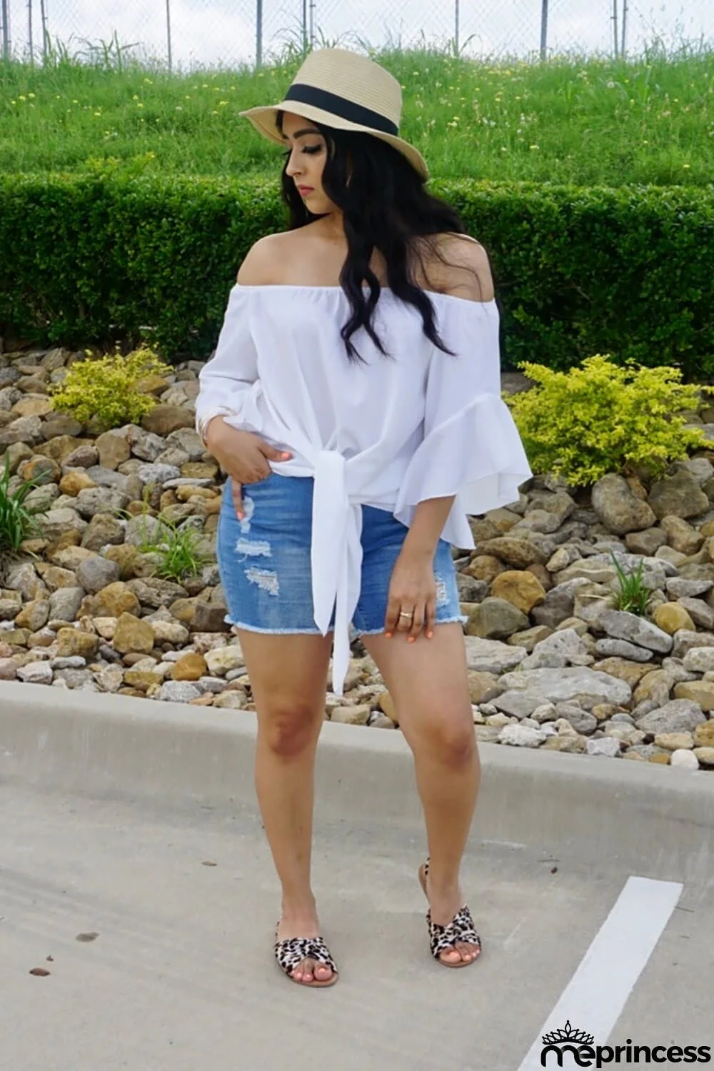 White Off The Shoulder Knot Front Blouse
