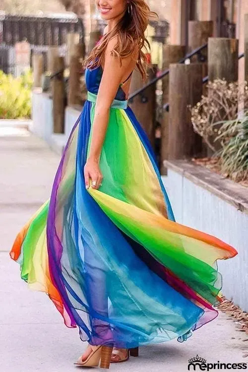 V Neck Backless Maxi Dress