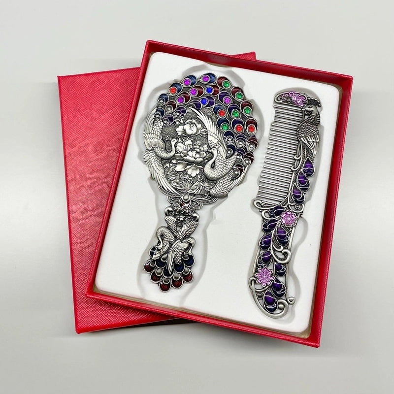 Vintage Style Peacock Butterfly Alloy Comd Mirror 1 Set