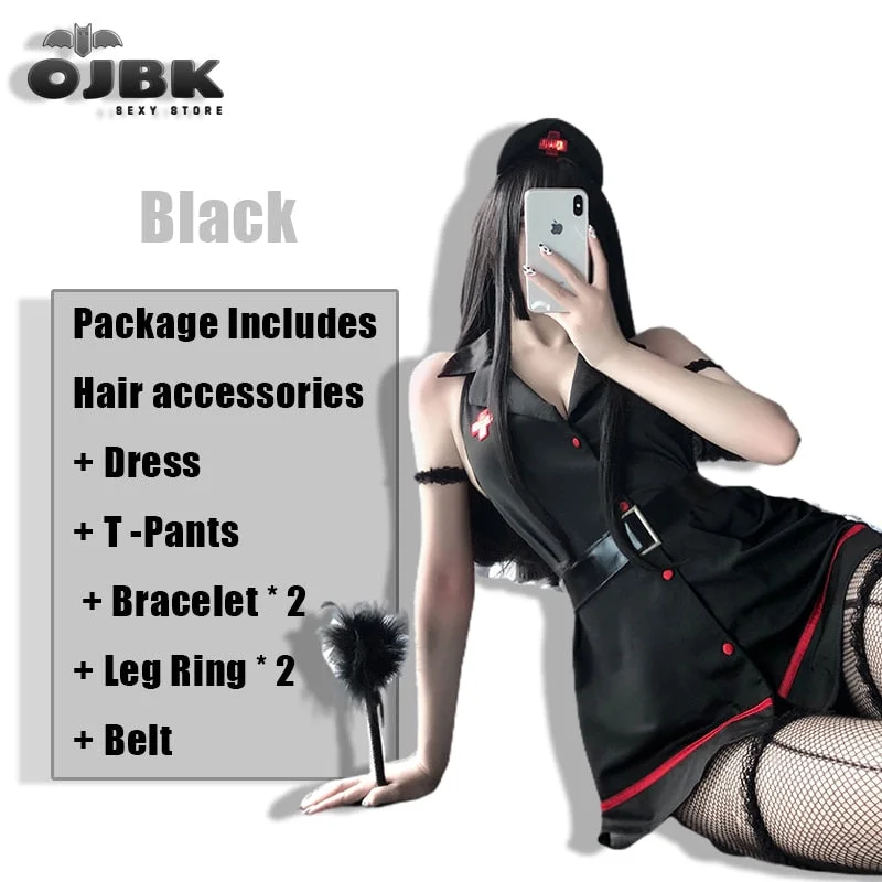 OJBK New Erotic Sexy Lingerie Sweet White And Black Sleeveless Nurse Cosplay Uniform Passion Temptation Fancy Dress Dropshipping