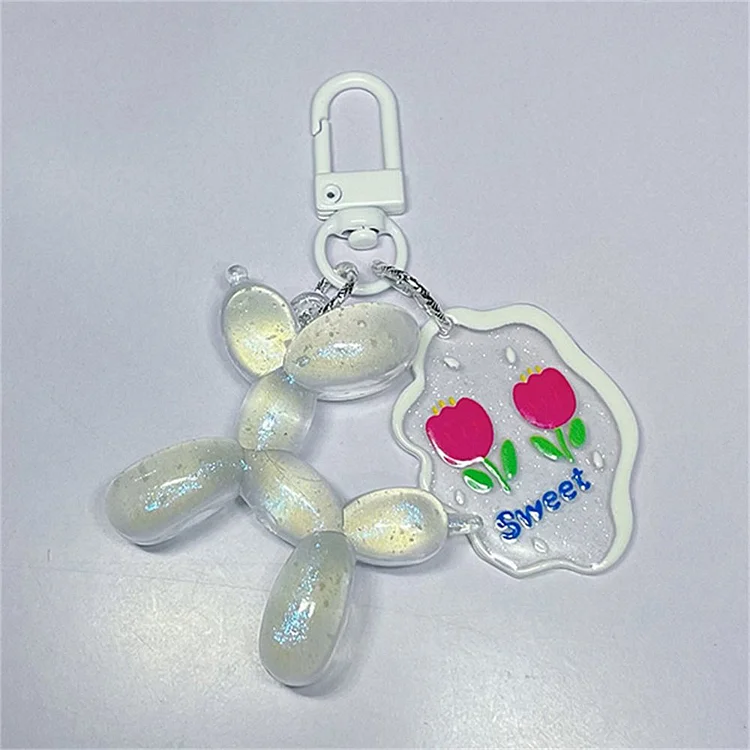 Ridaxi Luminous Balloon Puppy Keychain Small Animal Decoration Small Puppy Pendant Acrylic Glow At Night Dog Keyring Bags Pendant