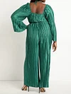 Pleated Solid Color Empire Long Sleeves Halter-Neck Jumpsuits