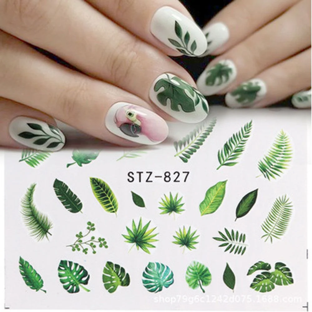 Churchf Palm Tree Coconut Tree Leaf Flower Design Nail Stickers Summer Nail Art Decoration Water Transfer Sliders For Nails DIY-Nail Inspo