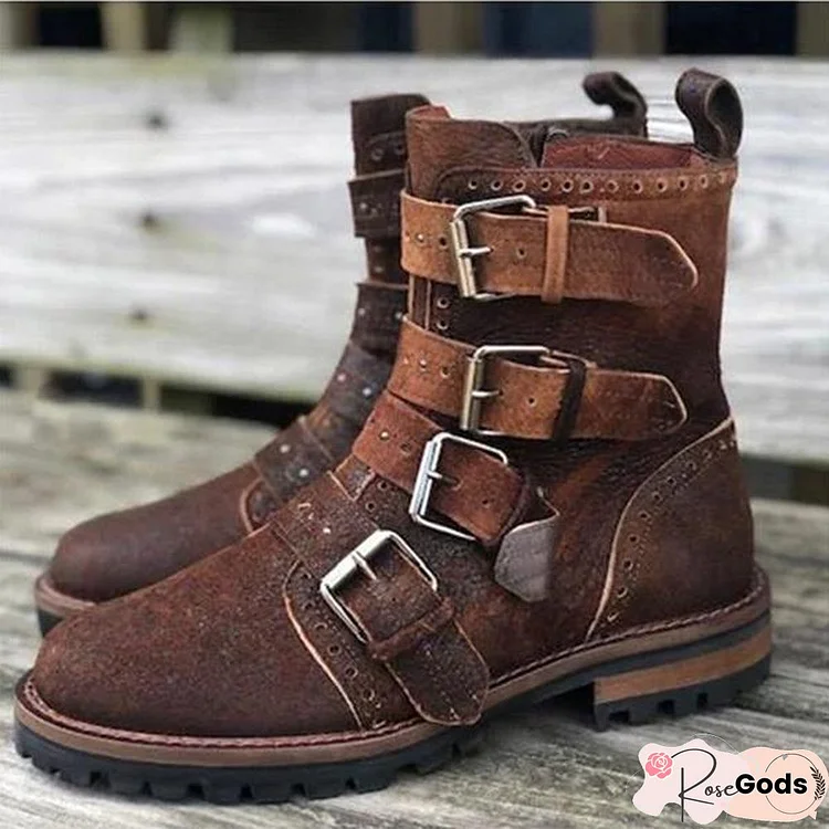 Men's Retro Leather Buckle Ankle Boots