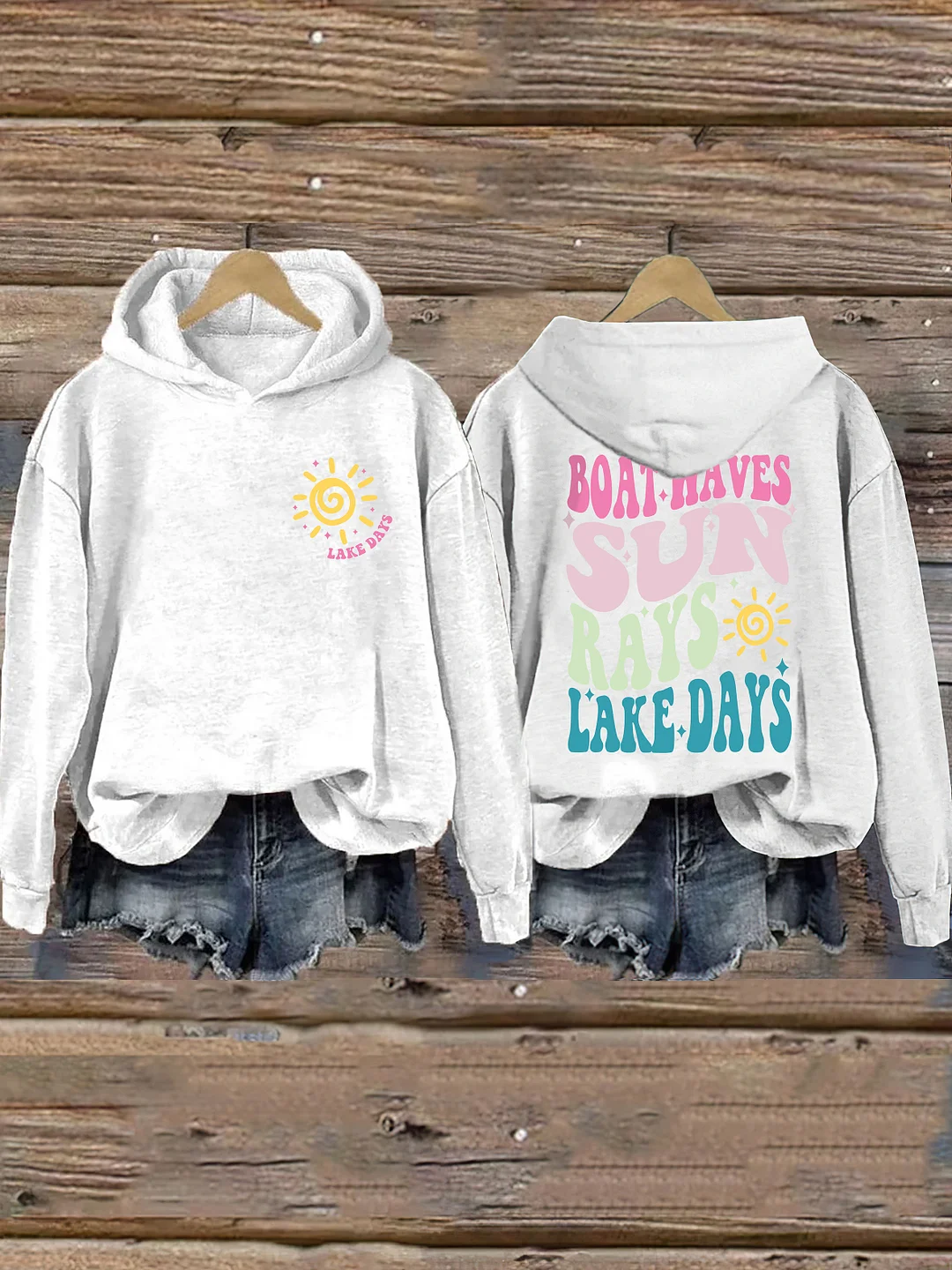 Boat Waves Sun Rays Lake Days Hoodie