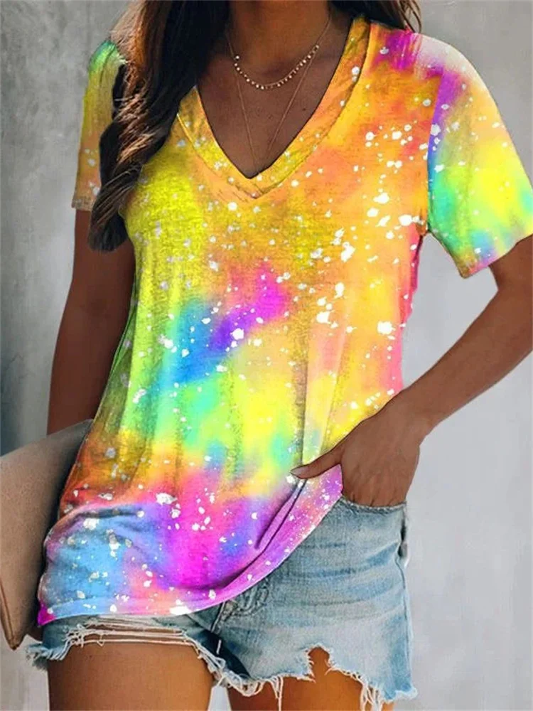 Bright And Colourful Rainbow V Neck T Shirt