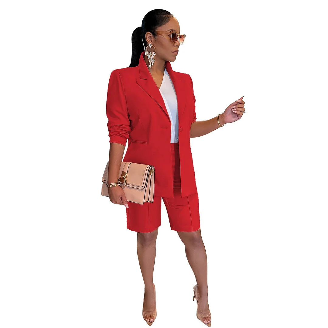 Uveng Color Women's Polyester Coat Shorts Two-piece Suits