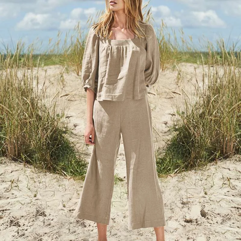 Women's Cotton Linen Casual Long Sleeved Loose Fitting Cotton Set