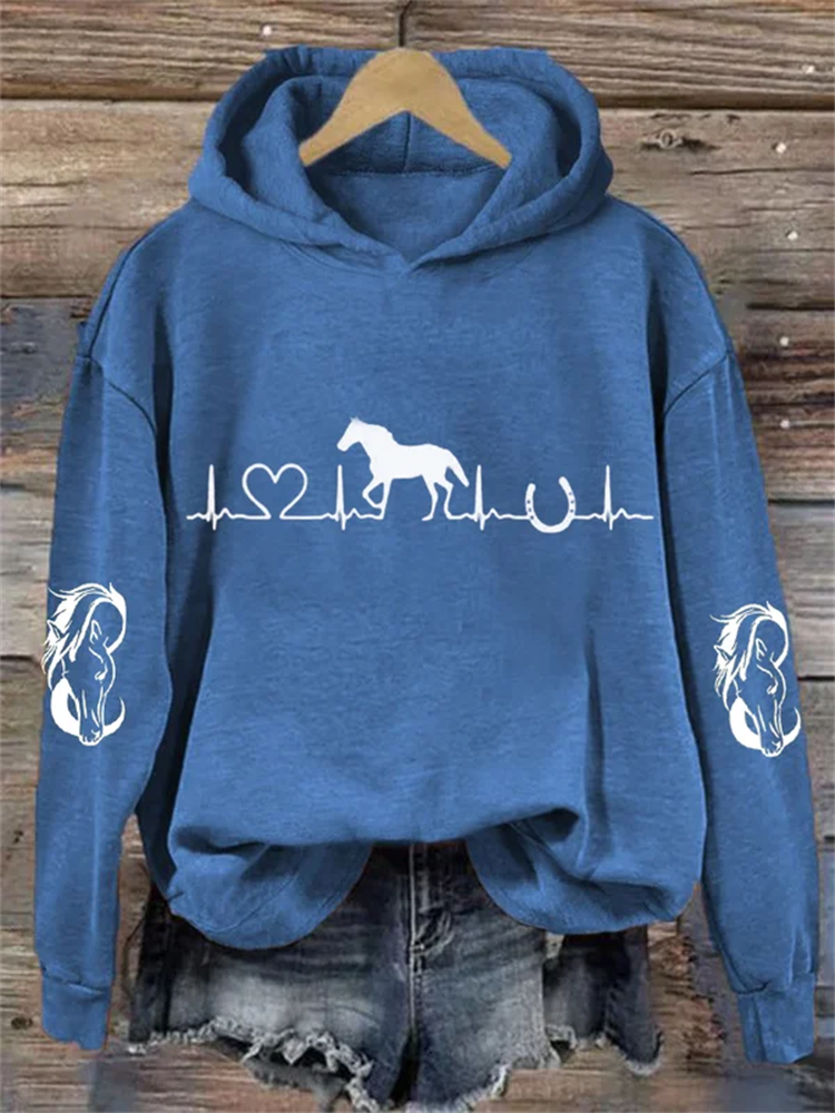 Women's Horse Heartbeat Horse Lover Casual Hoodie wearshes