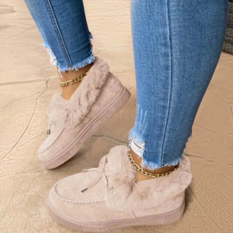 New Fashion Women Winter Cotton Shoes Plush Warm Snow Boots Ladies Casual Flat Short Boots Solid Color Furry Females Feetwear