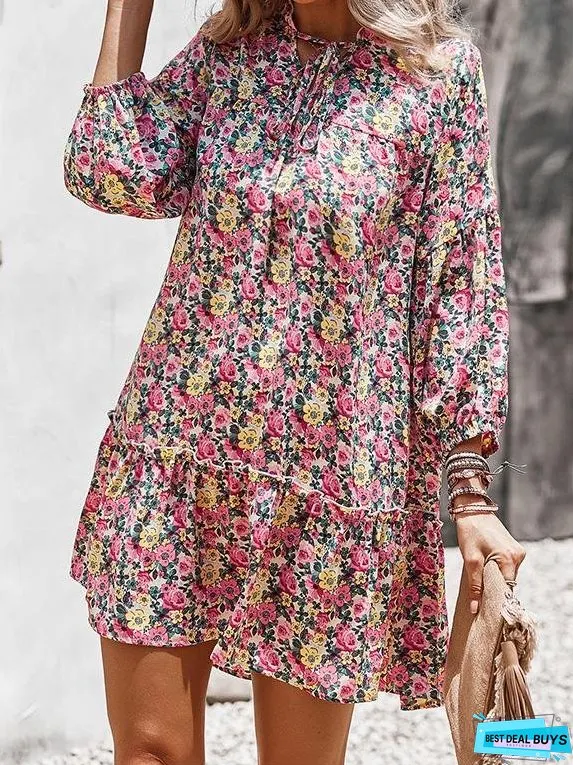Printed Long Sleeve Casual Holiday Dress
