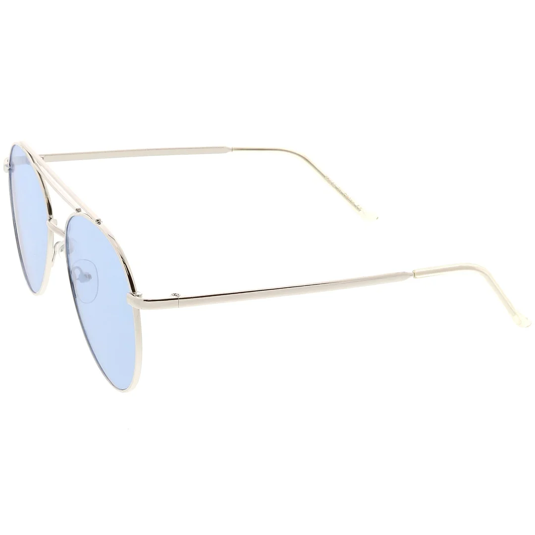 Premium Aviator glasses Double Crossbar Slim Metal Arms Round Flat Lens 55mm