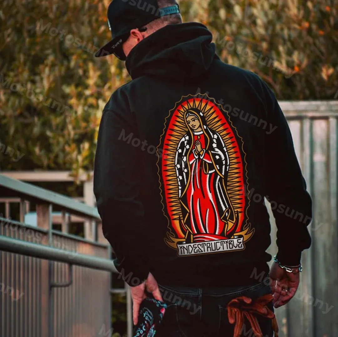 Praying Goddess Letter Graphic Black Print Hoodie
