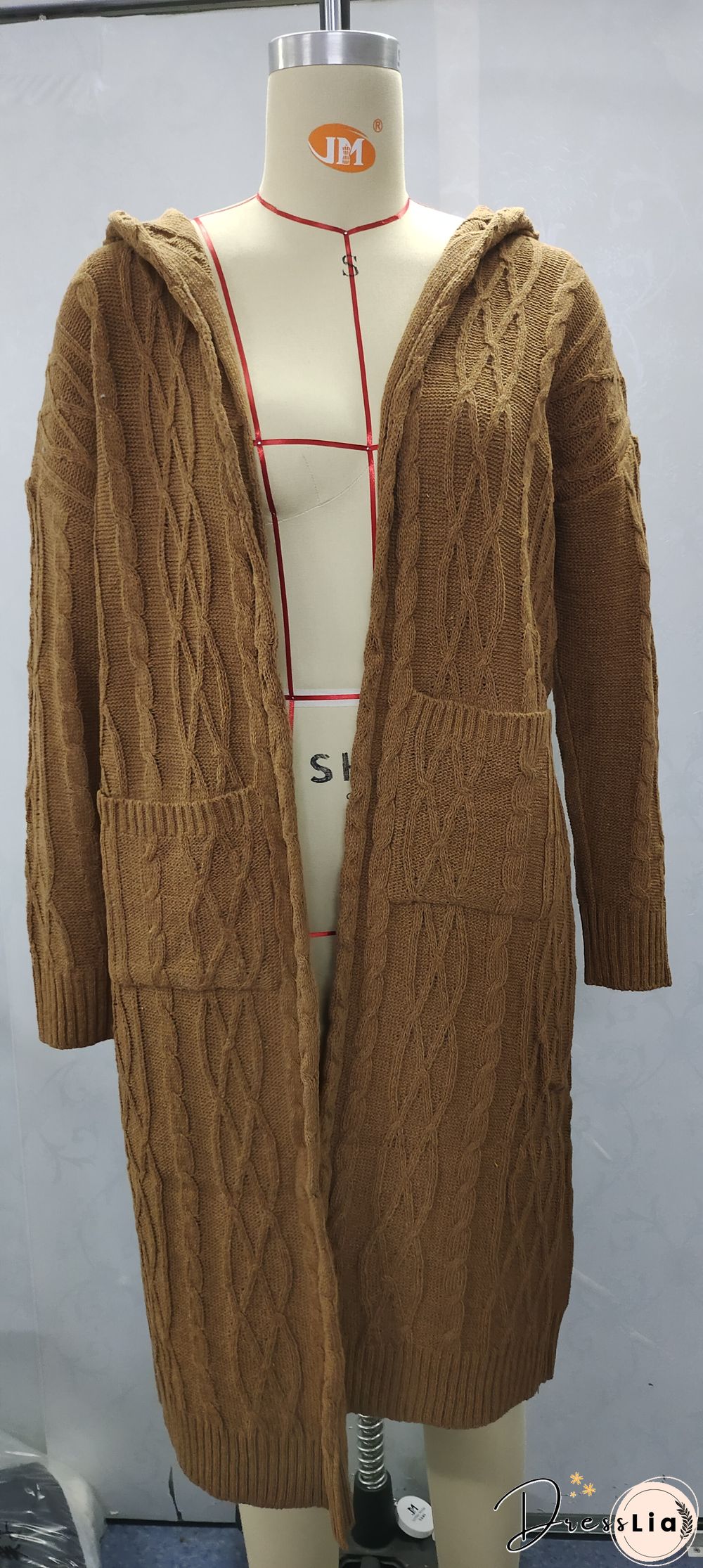 Hooded Solid Knitted Long Cardigan Twist Sweater Coat