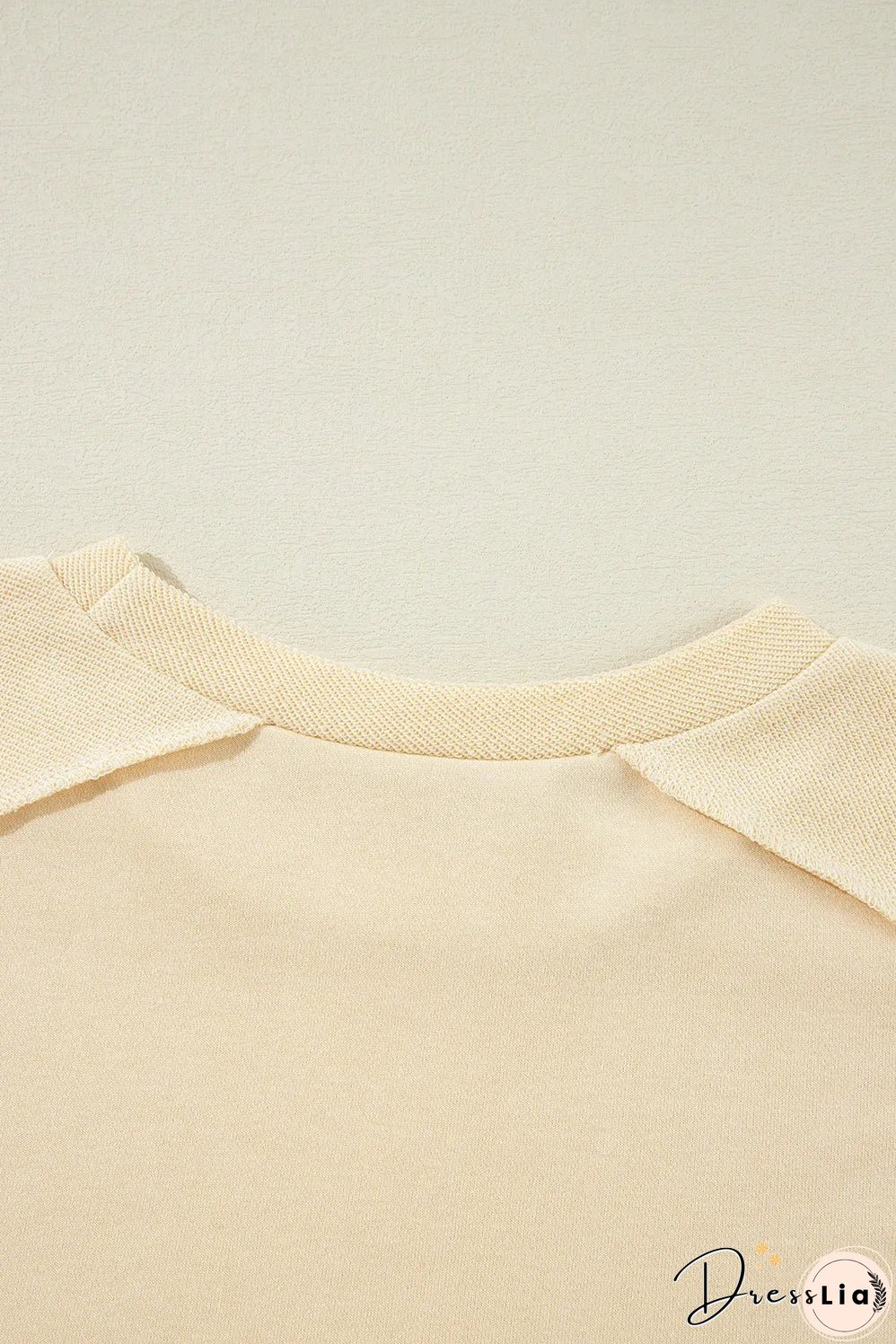 Beige Splicing Round Neck Pullover Sweatshirt