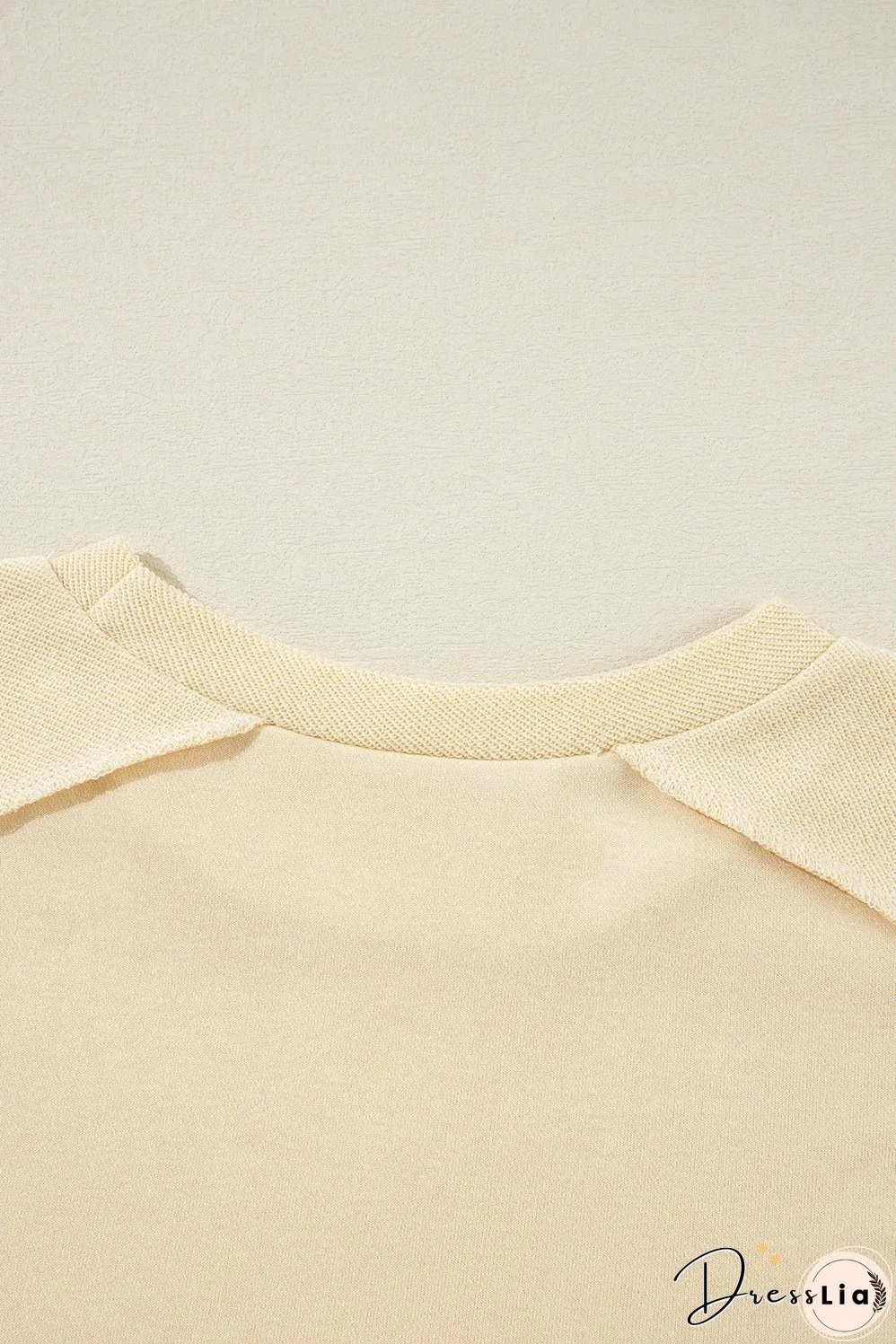 Beige Splicing Round Neck Pullover Sweatshirt