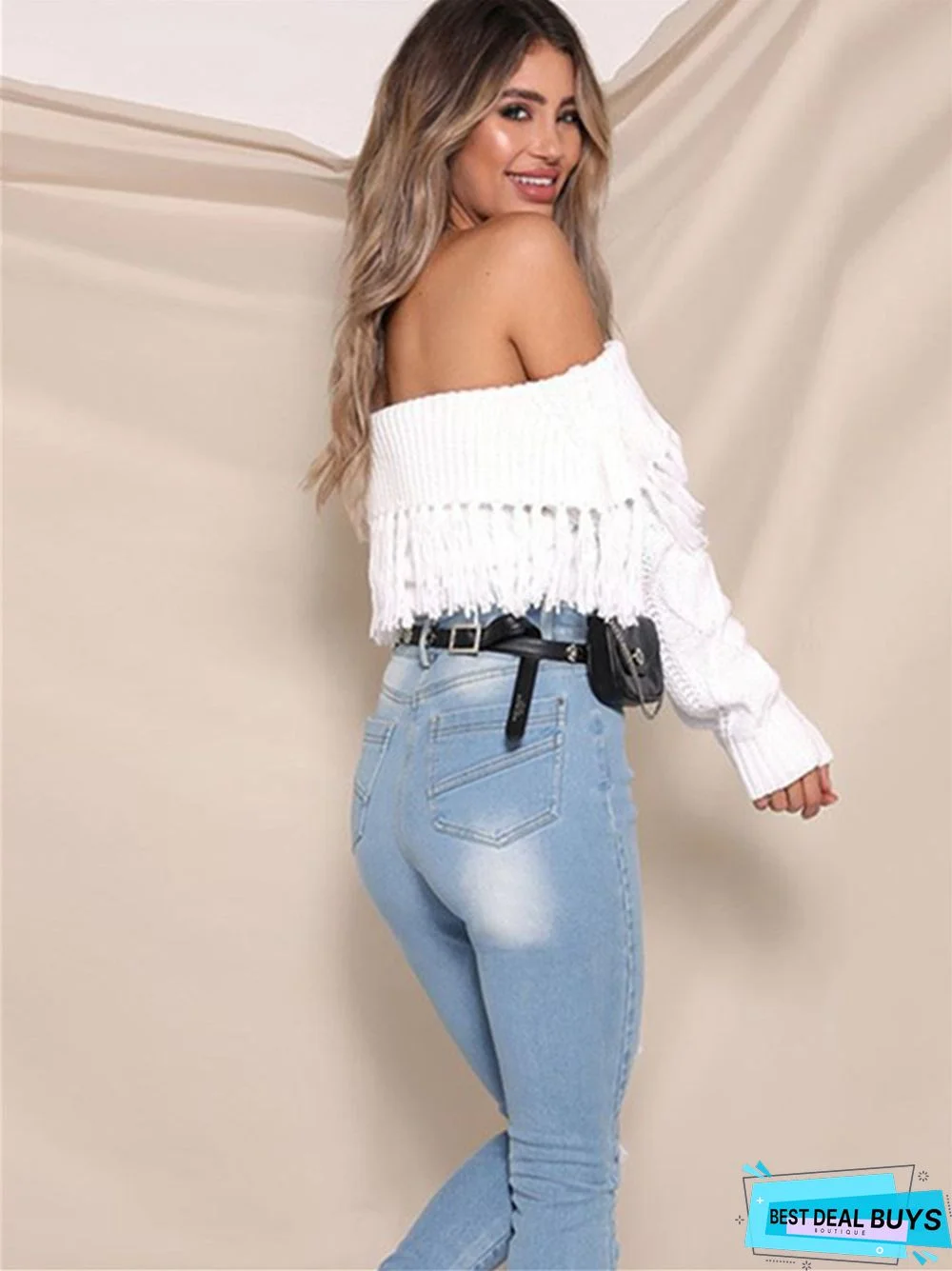 One-Shoulder Tassel Off-The-Shoulder Sexy Long-Sleeved Sweater