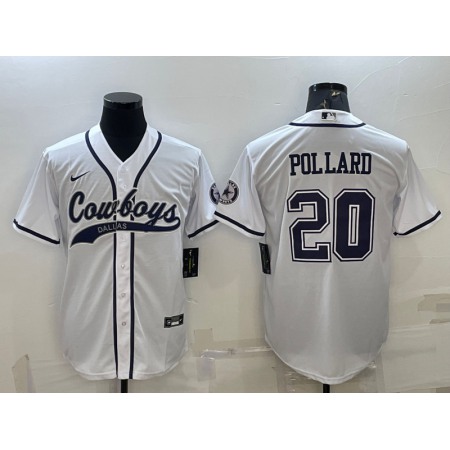 Men's Dallas Cowboys #20 Tony Pollard White With Patch Cool Base Stitched Baseball Jersey 6LES