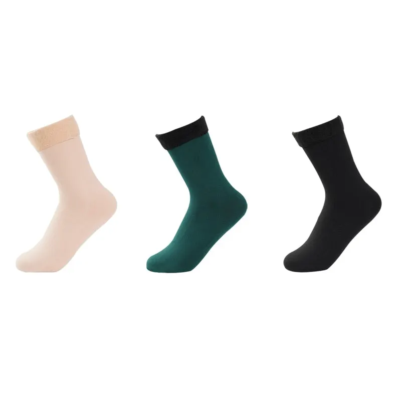 3 Pairs Women Winter Warm Thicken Casual Solid Color Socks Pack Home Snow Boots Velvet Home Floor Sock Set Lots Keep Warm