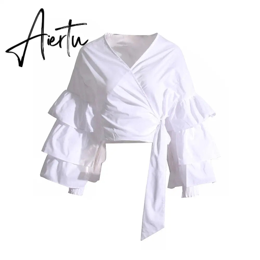 Minimalist Shirts For Women V Neck Lantern Sleeve Casual Loose Summer Blouse Female Fashion Summer Style Clothing Aiertu