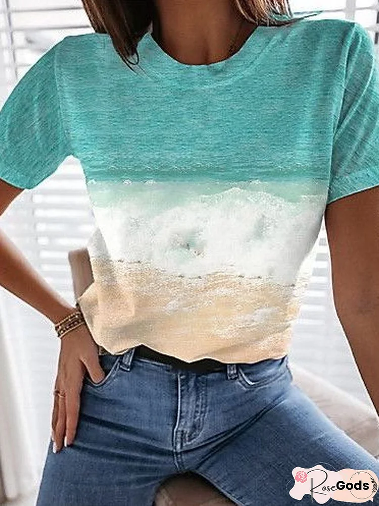 Ombre/Tie-Dye Short Sleeve Casual T-Shirt