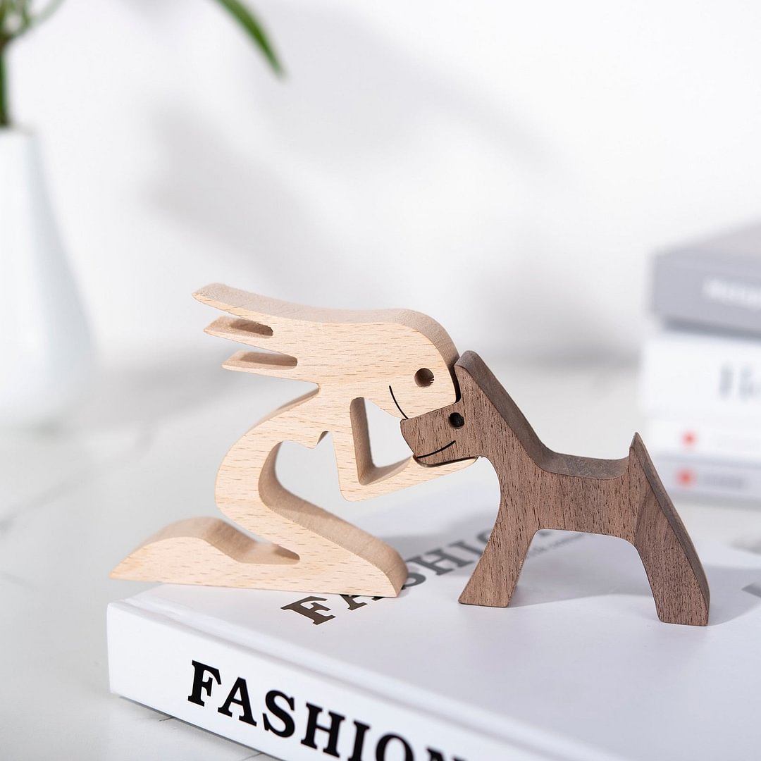 Handmade Wood Dog Decor Sculptures Craft Creative Figurine Ornement Decoration For Bedroom Home Office Decor Gift Natural