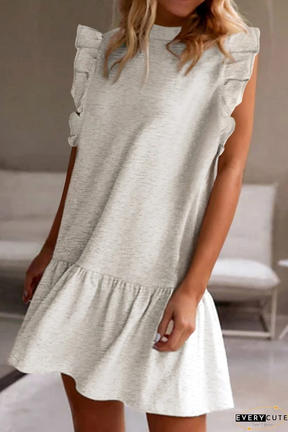 Sleeveless Ruffle Dress with Crew Neck