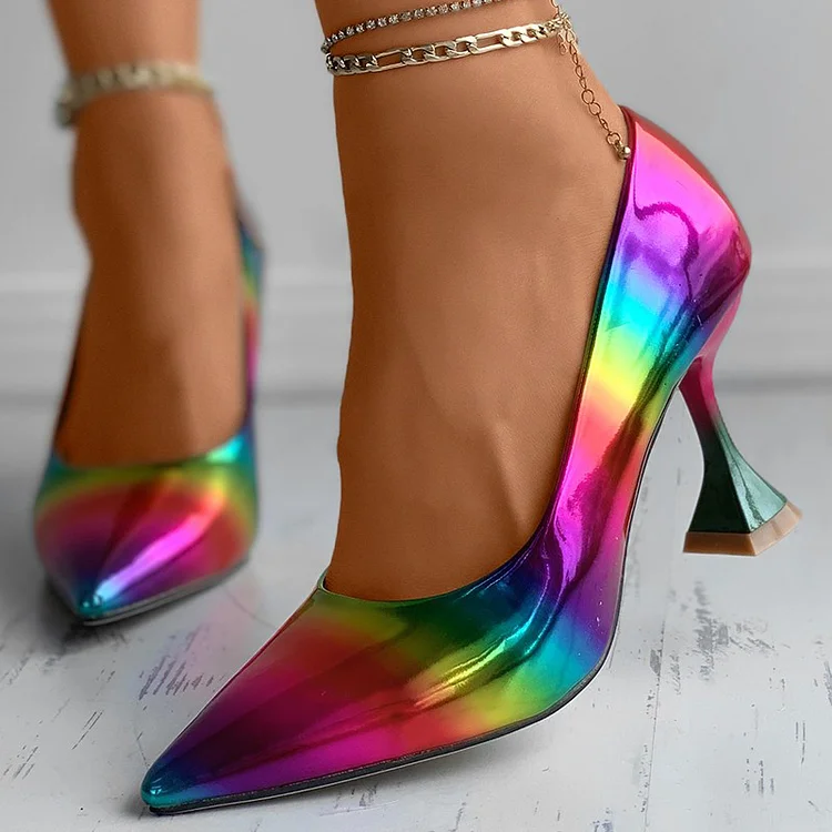 Multicolor Gradient Stiletto Pumps with Pointy Toe and Office Heels Vdcoo