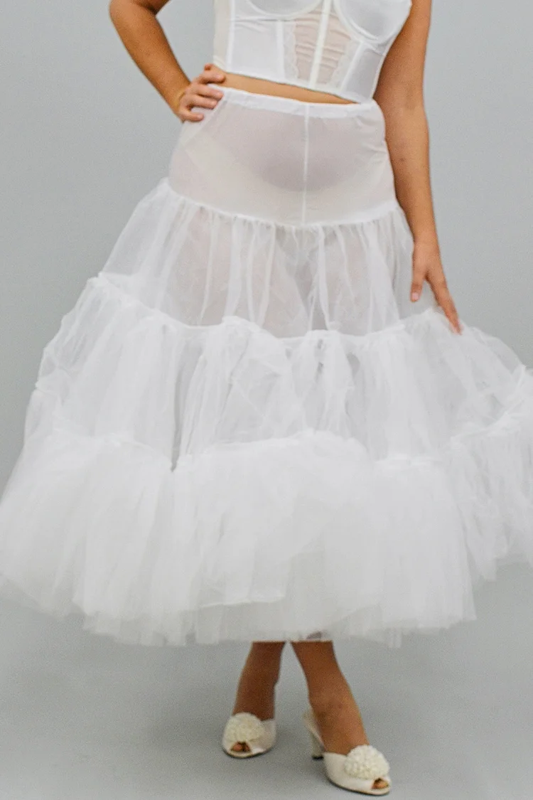Plus Size Daily White Ruffle Tulle Petticoat [Pre-Order] 2024 - Xpluswear