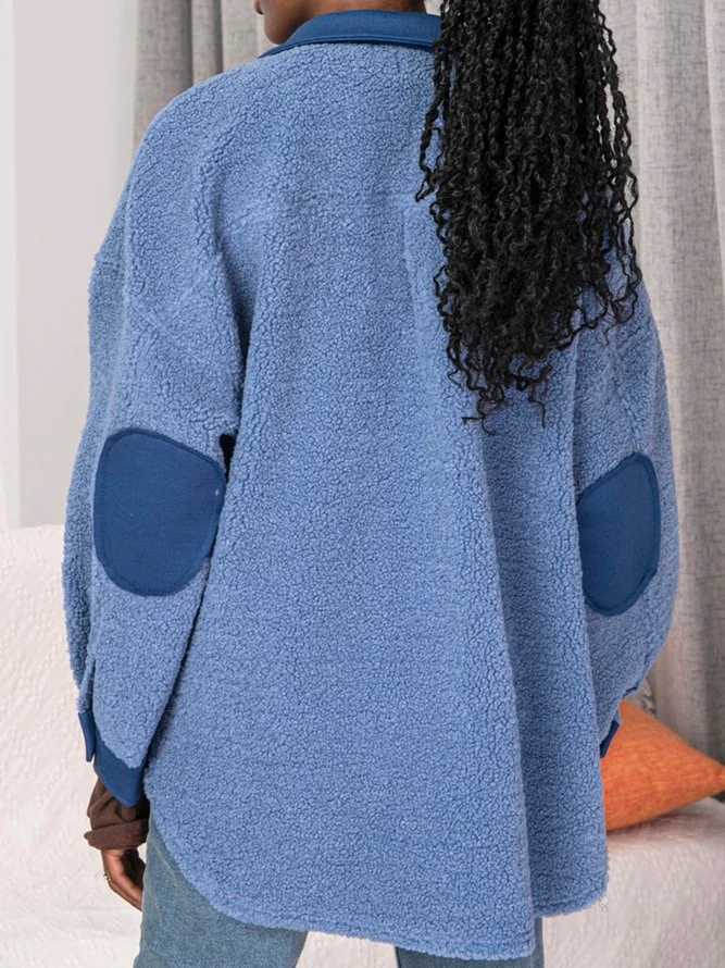 Blue Wool Casual Coats Outerwear