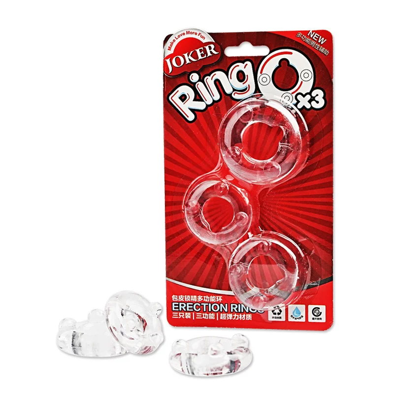 JOKER RING Ox3 Clear Silicone Penis Rings Set - Rose Toy