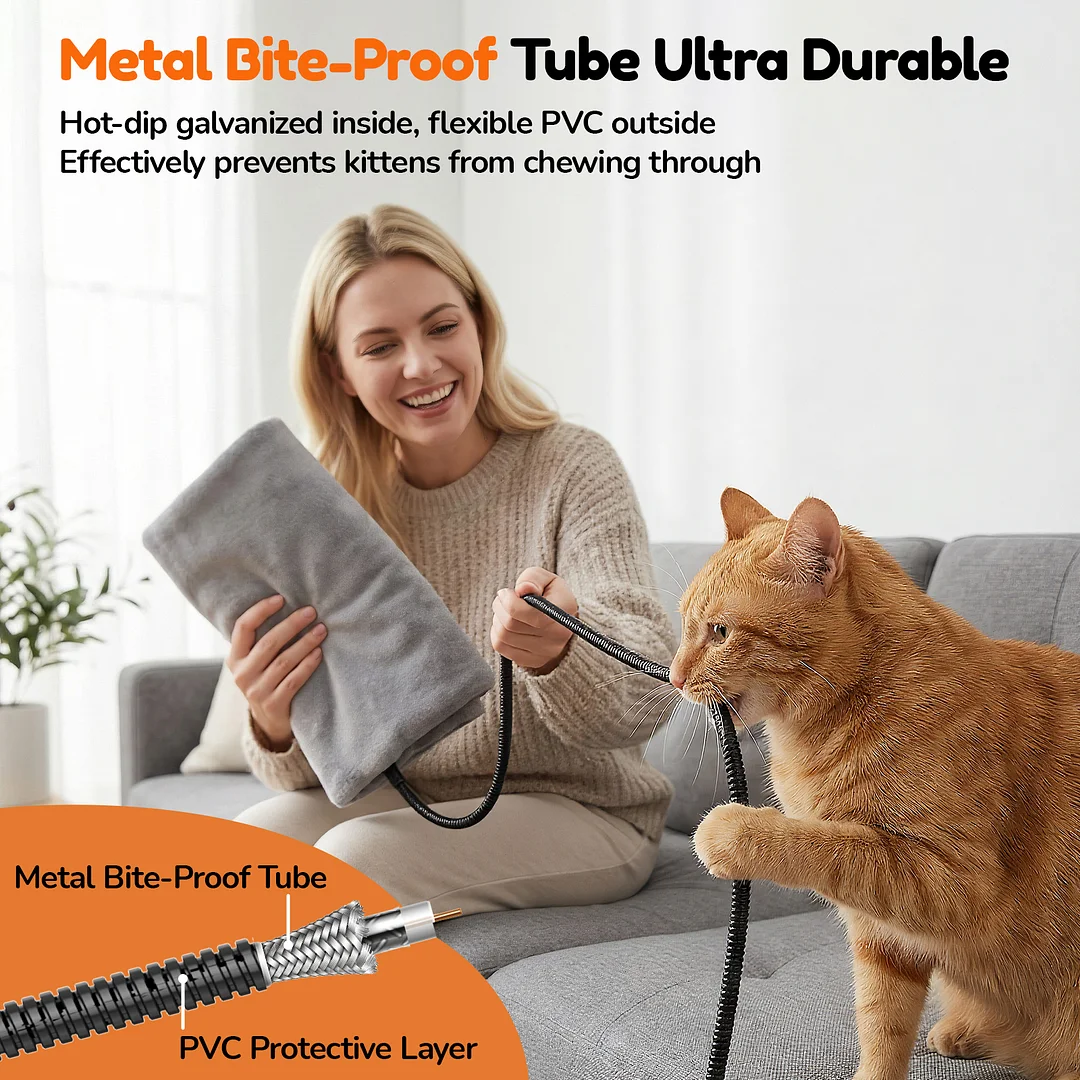 Cat Heating Pad with Smart Thermostat, 9 Heat Levels, 2-12H Timer Auto Shut-Off, Waterproof 7-Layer Protection, Chew-Resistant Metal Cord, Removable Washable Cover, for Cats & Small Dogs