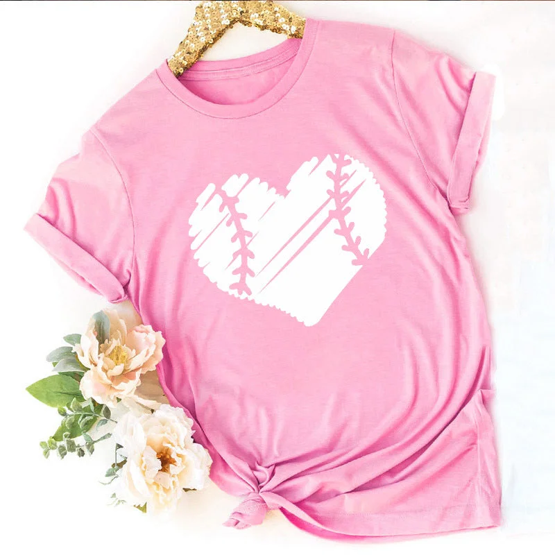Heart-shaped Floral Round Neck Short Sleeves T-shirt