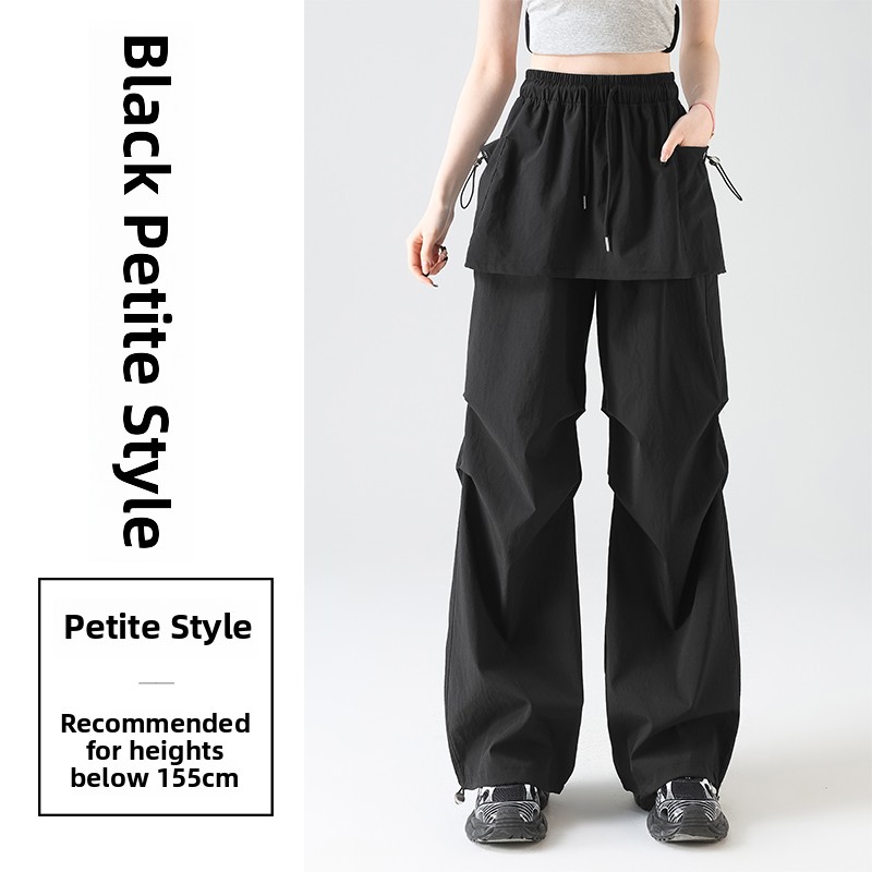 White High Waist Cargo Pants Women's Summer Thin Quick Dry Loose Wide Leg Pants with Drawstring Korean Sle Casual Trousers