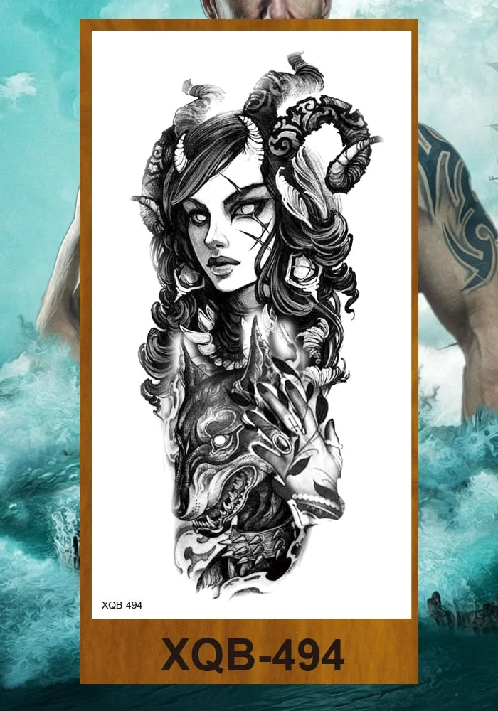 Temporary Tattoos Stickers Beauty & Snake Bear Owl Fox Mermaid Egypt Queen Sexy Men Women Girl Flower Arm Body Chest Fake Tatoo