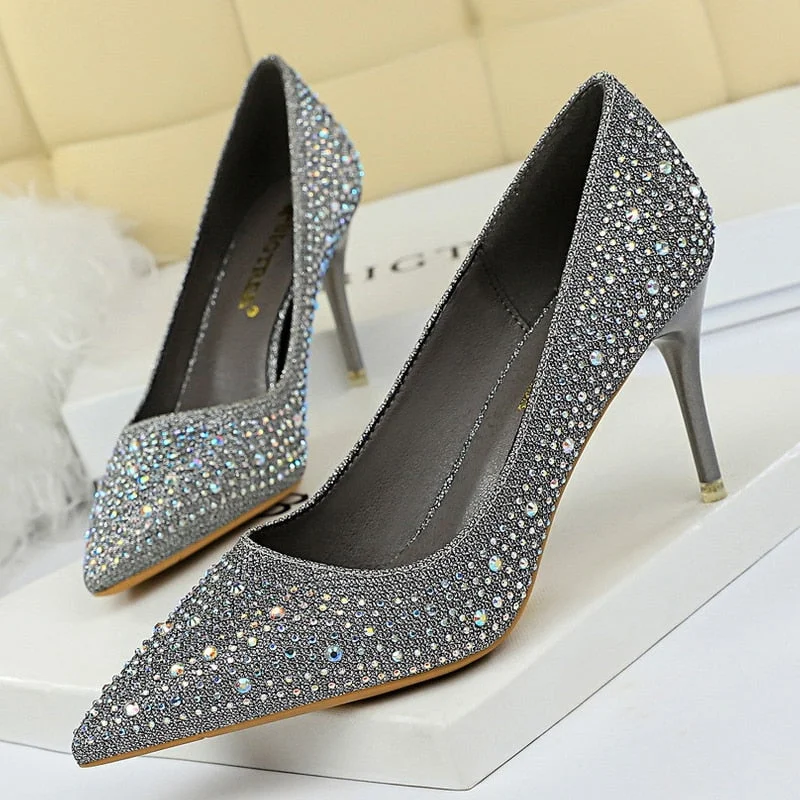 BIGTREE Shoes Rhinestone Woman Pumps Fashion Wedding Shoes Women Basic Pump Stiletto Heels 10cm 7cm Heeled Shoes High Heels
