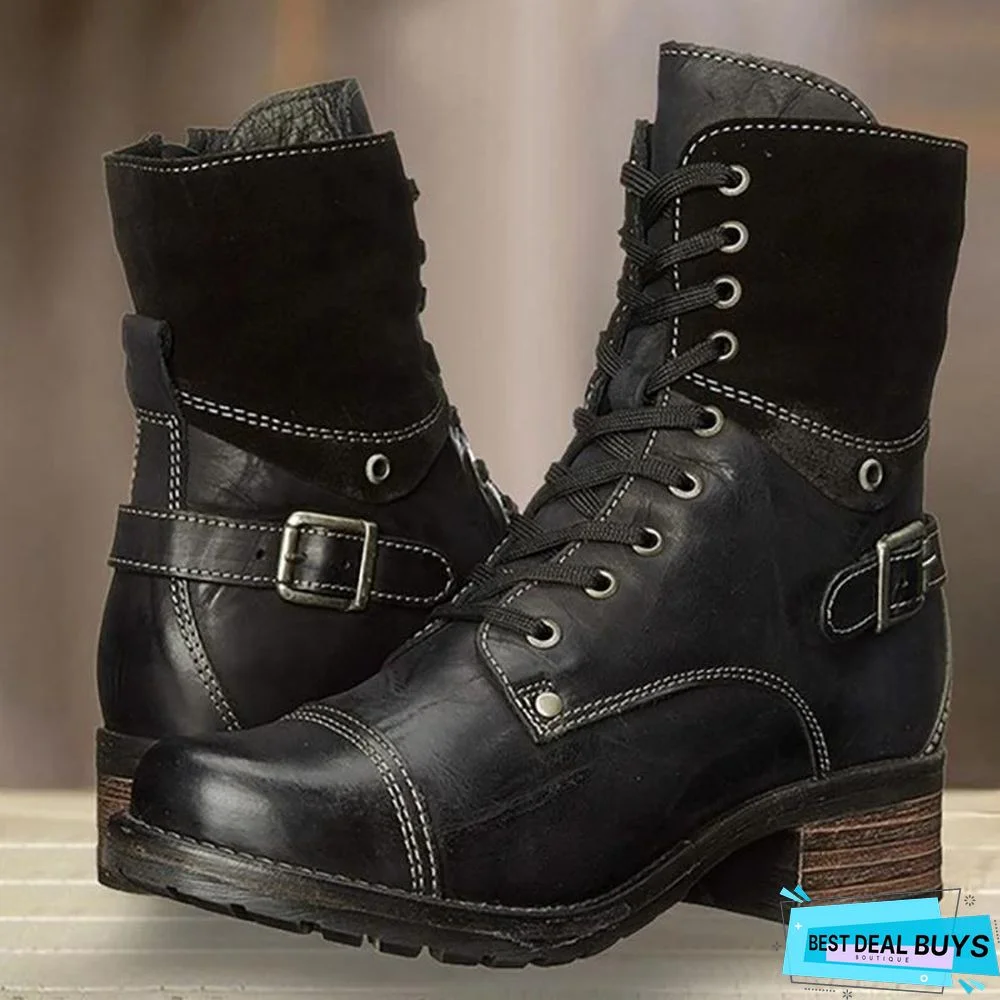 Classic Motorcycle Lace Up Ankle Boots