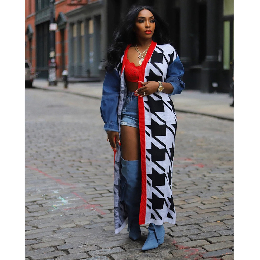 Double-Layer Thick Knit Star Pattern Fashion Casual Patchwork Cardigan-1120