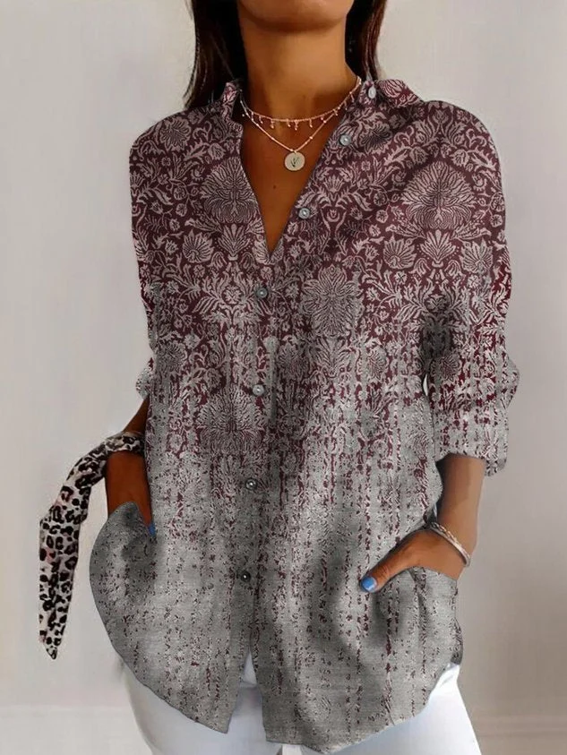 Retro gradient floral long sleeved shirt