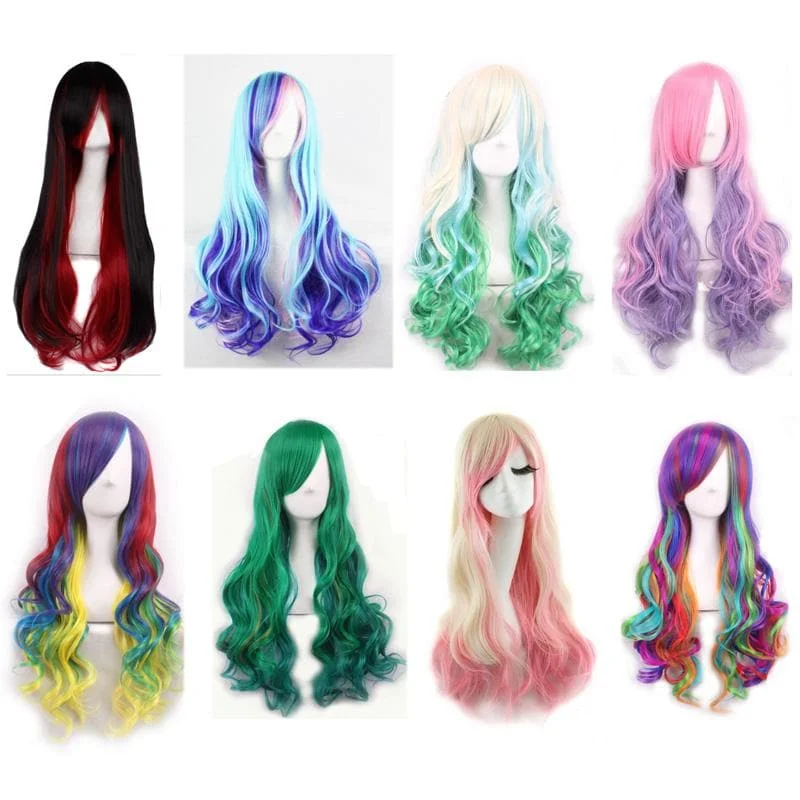 Multicolor Harajuku Long Curly Rainbow Wig SP13930